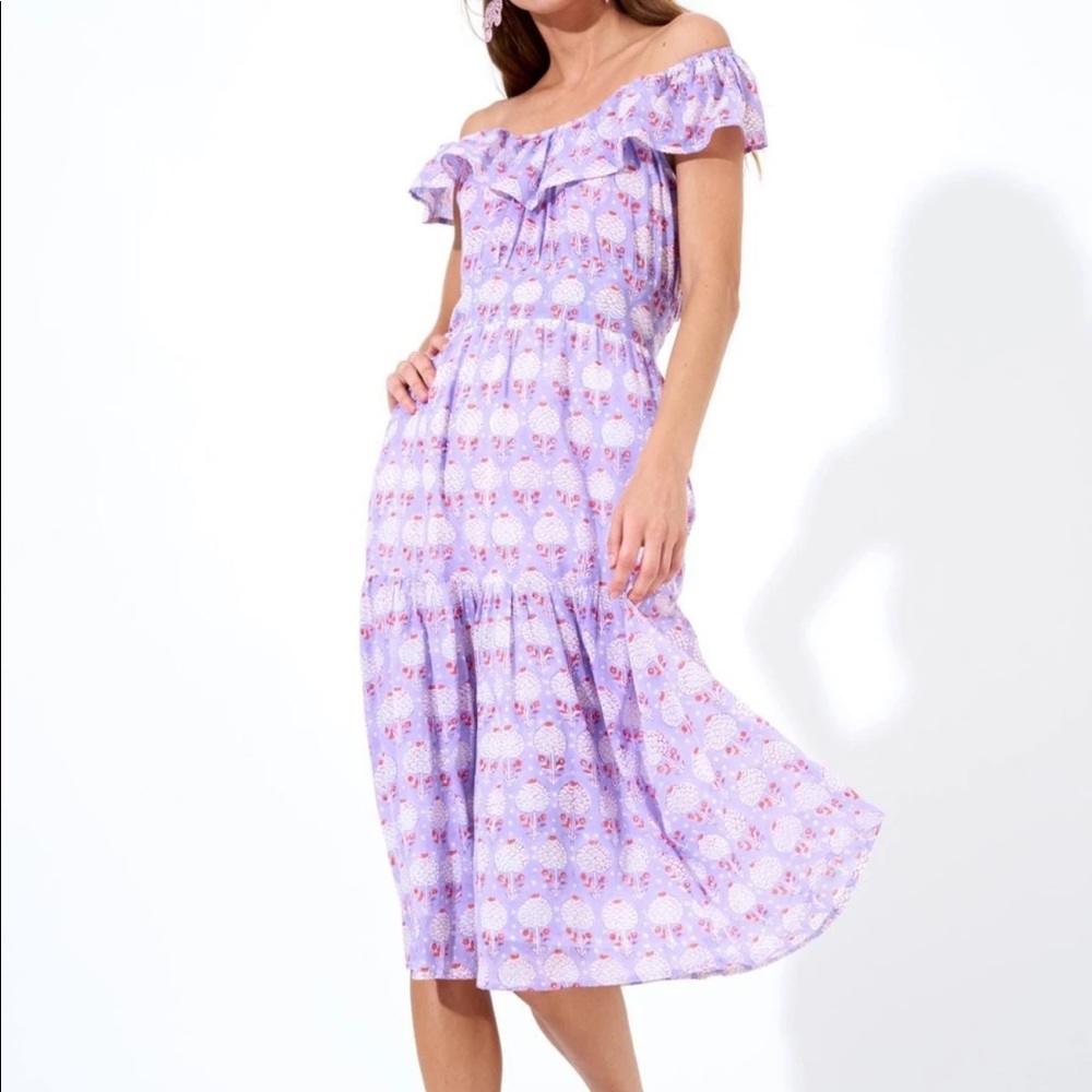 Oliphant RUFFLE NECK MIDI DRESS- KERALA LAVENDER